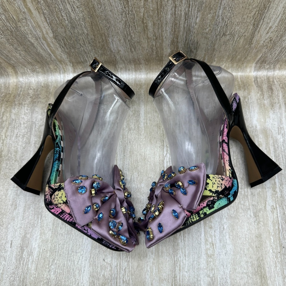Betsey Johnson Womens 6.5M Loise Peep Toe Purple Bow Snake Pump Heels Sandals - Picture 5 of 12